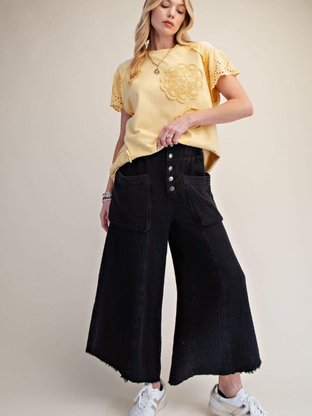 EASEL WASHED COTTON GAUZE PALAZZO PANTS 100% COTTON